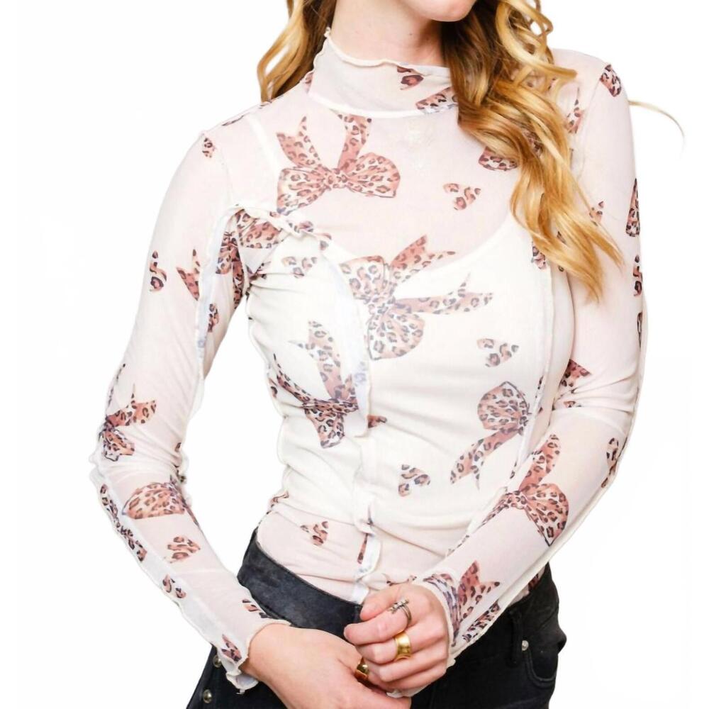 NEW BLUE B untamed bows mesh top in white multi